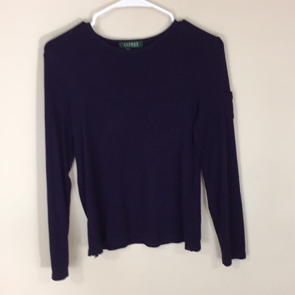 Lauren Ralph Lauren Purple Long Sleeve Tee with Sleeve Pocket Size Small